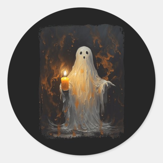 Niedlich Ghost Holding Candle Fun Halloween Gothic Runder Aufkleber (Vorderseite)
