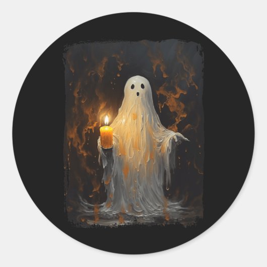 Niedlich Ghost Holding Candle Fun Halloween Gothic Runder Aufkleber (Vorderseite)