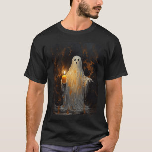 Niedlich Ghost Holding Candle Fun Halloween Gothic T-Shirt