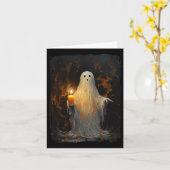 Niedlich Ghost Holding Candle Funny Halloween Goth Karte (Gelbe Blume)