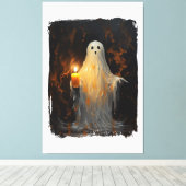 Niedlich Ghost Holding Candle Funny Halloween Goth Leinwanddruck (Insitu (Holzboden))