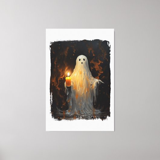 Niedlich Ghost Holding Candle Funny Halloween Goth Leinwanddruck (Vorderseite)