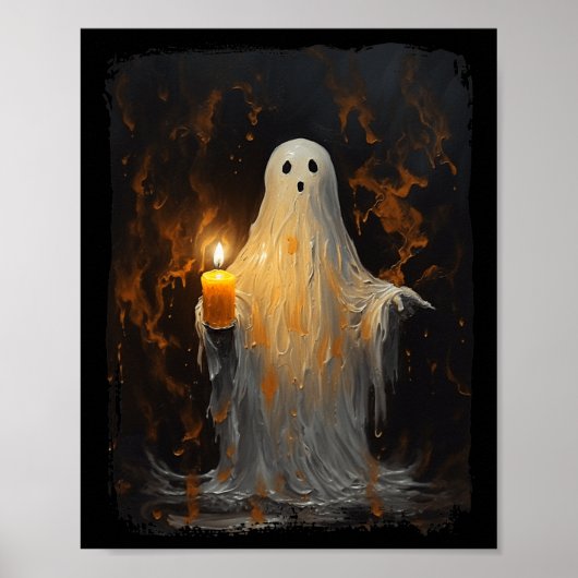 Niedlich Ghost Holding Candle Funny Halloween Goth Poster (Vorne)