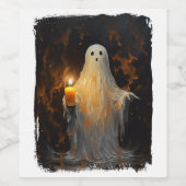 Niedlich Ghost Holding Candle Funny Halloween Goth Weinetikett (Einzelnes Label)