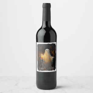 Niedlich Ghost Holding Candle Funny Halloween Goth Weinetikett