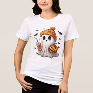 Niedlich Ghost Holding Pumpkin Halloween T - Shirt