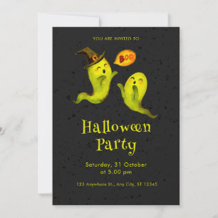 Niedlich Ghost Illustrative Boo Black Halloween-Pa Einladung