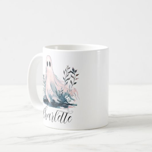 Niedlich Ghost in Bushes Name Halloween Kaffeetasse (Vorderseite Links)