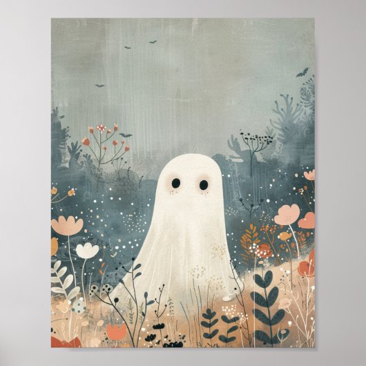 Niedlich Ghost in Meadows Whimsisches Halloween-Ki Poster (Vorne)