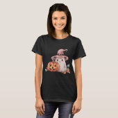 Niedlich Ghost Jack-O' Lantern Blätter Schwarzes H T-Shirt (Vorne ganz)