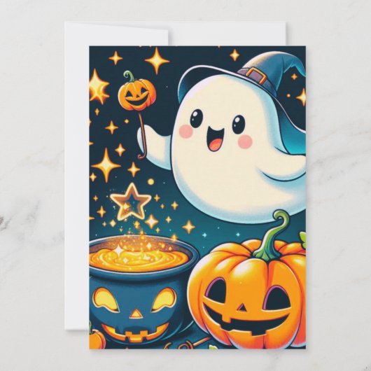 Niedlich Ghost Jack-O' Laternensterne Rosa Hallowe Einladung (Rückseite)