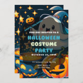 Niedlich Ghost Jack-O' Laternensterne Rosa Hallowe Einladung (Vorne/Hinten)