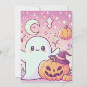 Niedlich Ghost Jack-O' Laternensterne Rosa Hallowe Einladung (Rückseite)