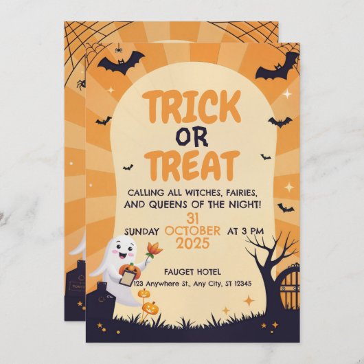 Niedlich Ghost Kids Halloween-Party Einladung (Vorne/Hinten)