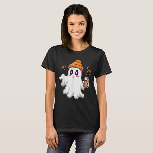 Niedlich Ghost Lace Kleinkind Ghost Pumpkin Eiskaf T-Shirt (Vorne ganz)