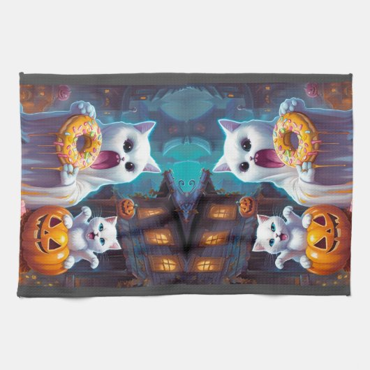Niedlich Ghost N Kitten, Pumpkin und Donut Geschirrtuch (Horizontal)