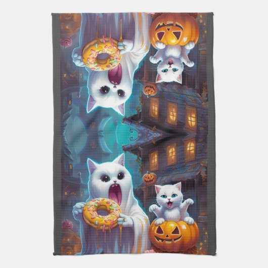 Niedlich Ghost N Kitten, Pumpkin und Donut Geschirrtuch (Vertikal)