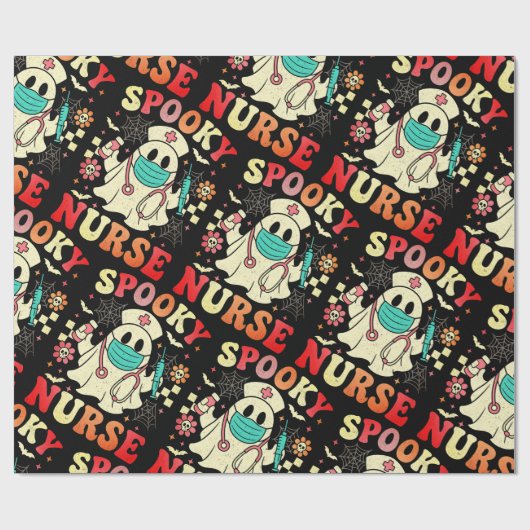 Niedlich Ghost Nurse Halloween Graphic Retro Paste Geschenkpapier (Flach)