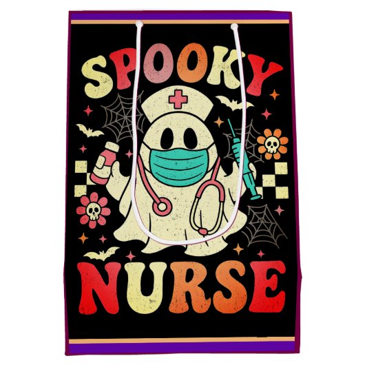 Niedlich Ghost Nurse Halloween Graphic Retro Paste Mittlere Geschenktüte (Rückseite)