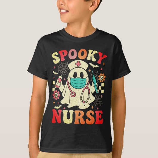 Niedlich Ghost Nurse Halloween Graphic Retro Paste T-Shirt (Vorderseite)