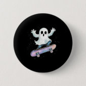 Niedlich Ghost on Skateboard Funny Halloween Skate Button (Vorderseite)