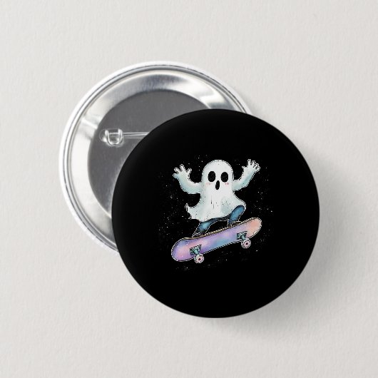 Niedlich Ghost on Skateboard Funny Halloween Skate Button (Vorne & Hinten)
