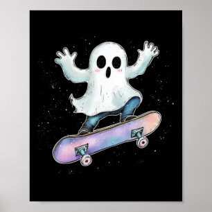 Niedlich Ghost on Skateboard Funny Halloween Skate Poster