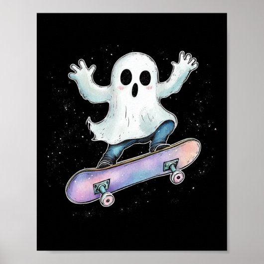 Niedlich Ghost on Skateboard Funny Halloween Skate Poster (Vorne)