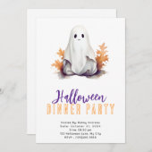 Niedlich Ghost Orange Blätter Halloween Abendessen Einladung (Vorne/Hinten)