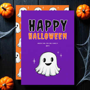 Niedlich Ghost Orange Lila Spooky Happy Halloween Feiertagskarte