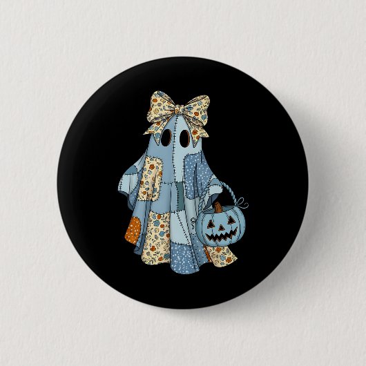 Niedlich Ghost Patchwork Coquette Bow Halloween Co Button (Vorderseite)