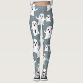 Niedlich Ghost Pattern Halloween Spooky Kawaii Des Leggings (Vorderseite)