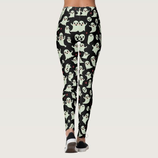 Niedlich Ghost Pattern Halloween Spooky Kawaii Des Leggings (Rückseite)