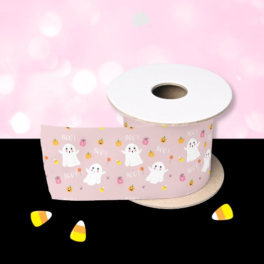 Niedlich Ghost Pattern rosa Halloween Band Satinband