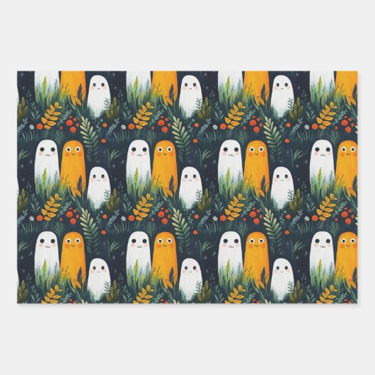 Niedlich Ghost Pattern Wasserfarbenfrohen BlumenHa Geschenkpapier Set (Vorderseite 2)