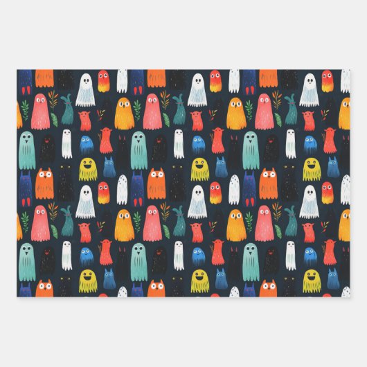 Niedlich Ghost Pattern Wasserfarbenfrohen BlumenHa Geschenkpapier Set (Vorderseite)