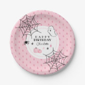 Niedlich Ghost Pink Halloween Happy Birthday Name Pappteller (Vorderseite)