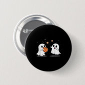 Niedlich Ghost Playing Basketball Witziges Hallowe Button (Vorne & Hinten)