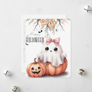 Niedlich Ghost Pumpkin Bat Halloween Feiertagskarte