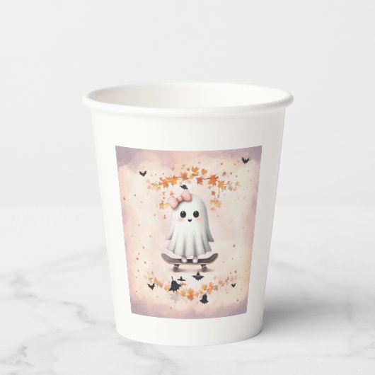 Niedlich Ghost Pumpkin Bat Halloween Pappbecher (Rückseite)