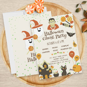 Niedlich Ghost Pumpkin Bat Kids Halloween-Party Einladung