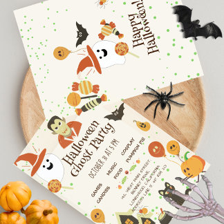 Niedlich Ghost Pumpkin Bat Kids Halloween-Party Einladung