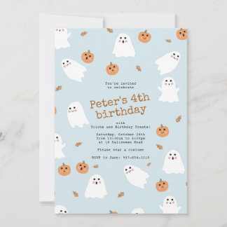 Niedlich Ghost & Pumpkin Blue Halloween Geburtstag Einladung