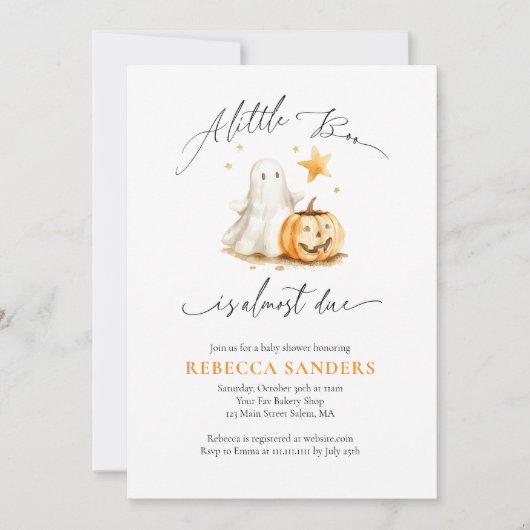 Niedlich Ghost Pumpkin Boo Halloween Kinderdusche Einladung (Vorderseite)