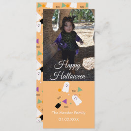 Niedlich Ghost Pumpkin Confetti Orange Foto Card Feiertagskarte
