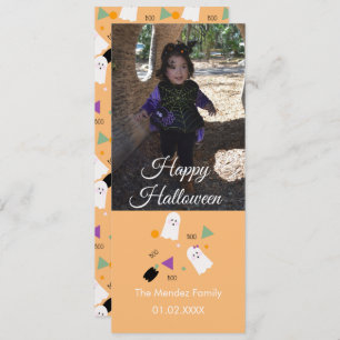 Niedlich Ghost Pumpkin Confetti Orange Foto Card Feiertagskarte