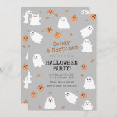 Niedlich Ghost & Pumpkin Gray Halloween-Party Einladung (Vorne/Hinten)