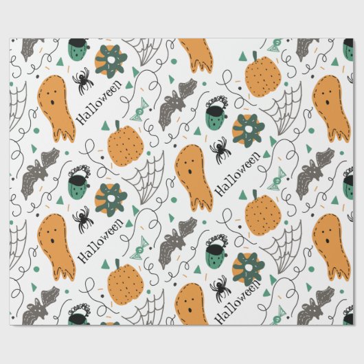 Niedlich Ghost Pumpkin Halloween Doodles Illustrat Geschenkpapier (Flach)
