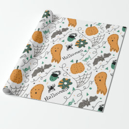 Niedlich Ghost Pumpkin Halloween Doodles Illustrat Geschenkpapier