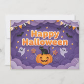 Niedlich Ghost & Pumpkin Halloween Einladung (Vorderseite)